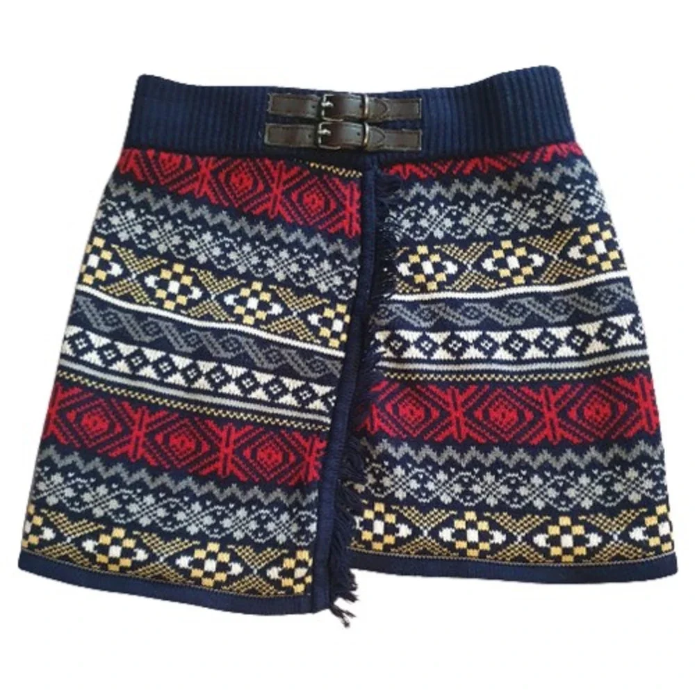 Age 11-12 Years Multicolour Asymmetric Knit & Faux Leather Skirt - Picture 1 of 7